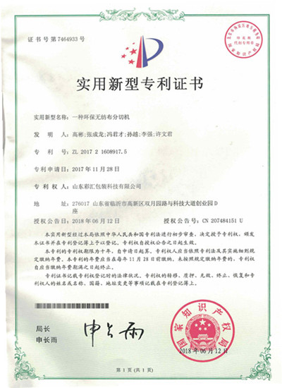 山東彩匯包裝科技有限公司專利證書8